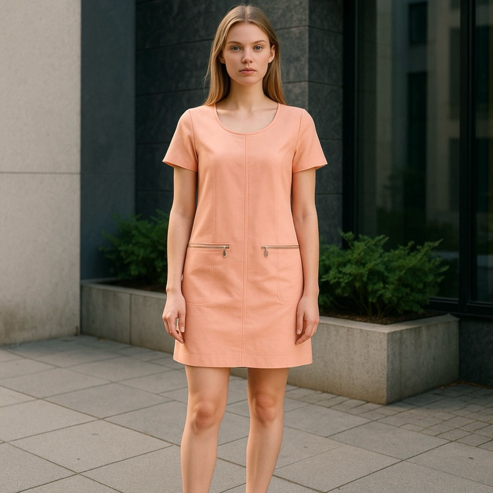 Atwell Peach Short-Sleeve Dress w Back Zip and Decorative Zippers Women Medium